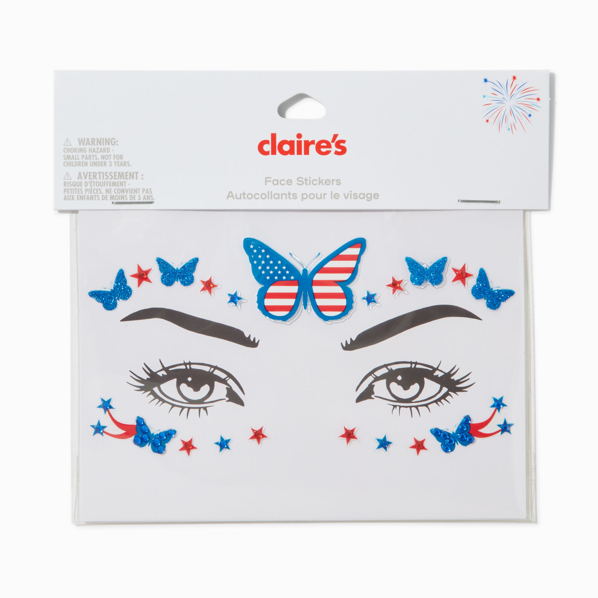 Stars & Stripes Butterfly Gemstones Face Stickers,