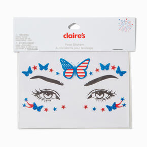 Stars &amp; Stripes Butterfly Gemstones Face Stickers,