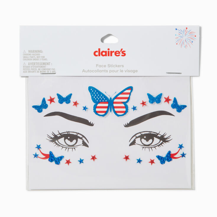 Stars &amp; Stripes Butterfly Gemstones Face Stickers,