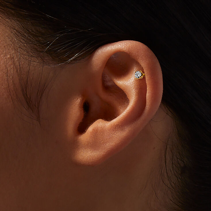 Boucles d&rsquo;oreilles pour piercing de cartilage &agrave; dos plat en zircon cubique 1,0&nbsp;mm en acier inoxydable couleur dor&eacute;e - Lot de 3,