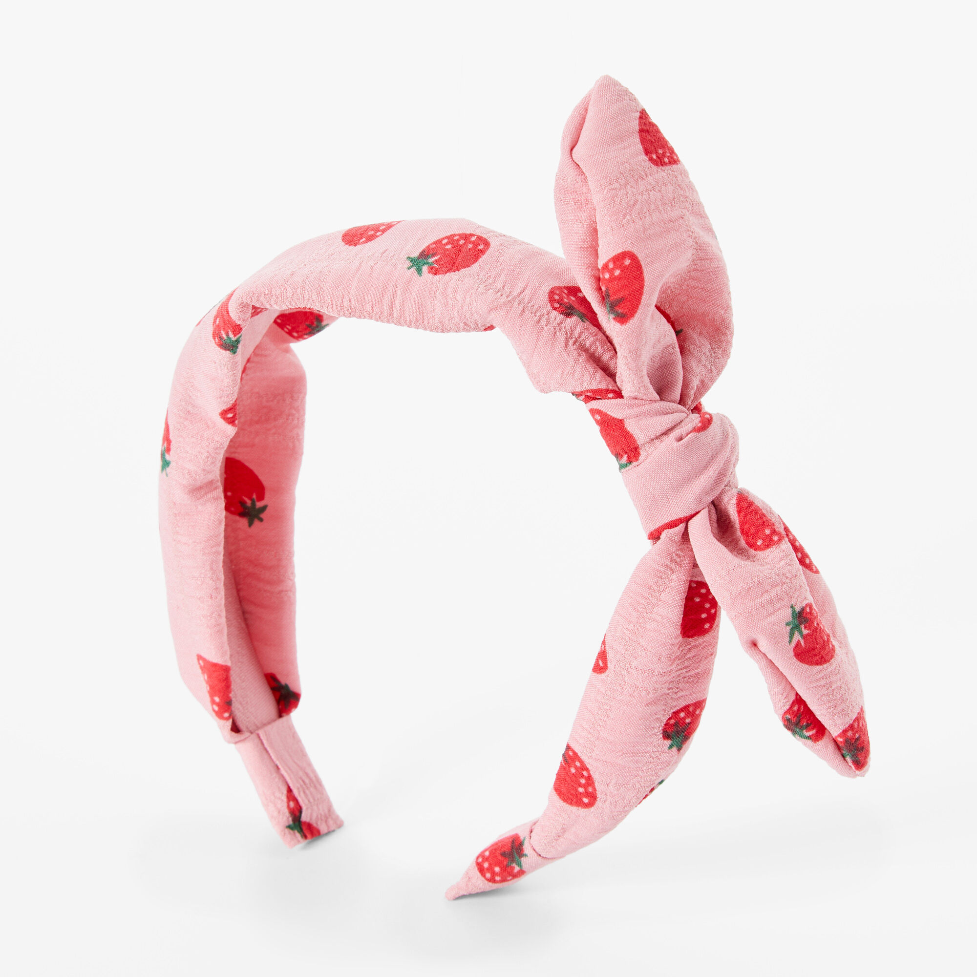 View Claires Strawberry Knotted Bow Headband Pink information