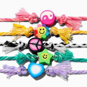 Bracelets tress&eacute;s r&eacute;glables paix et amour - Lot de 5,