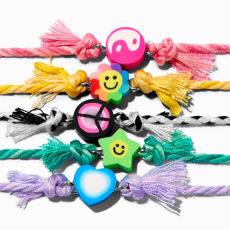 Peace &amp; Love Adjustable Woven Bracelets - 5 Pack,