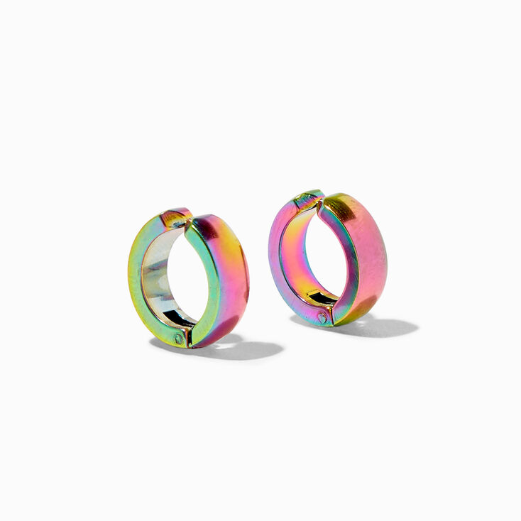 Rainbow 10MM Clip On Huggie Hoop Earrings,