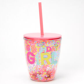 Gobelet &agrave; confettis mobiles Birthday Girl - Rose,