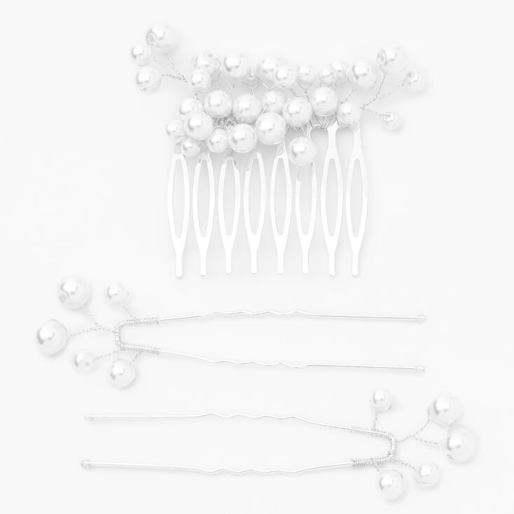 Silver Pearl Vine Hair Comb &amp; Hair Pins - 3 Pack,