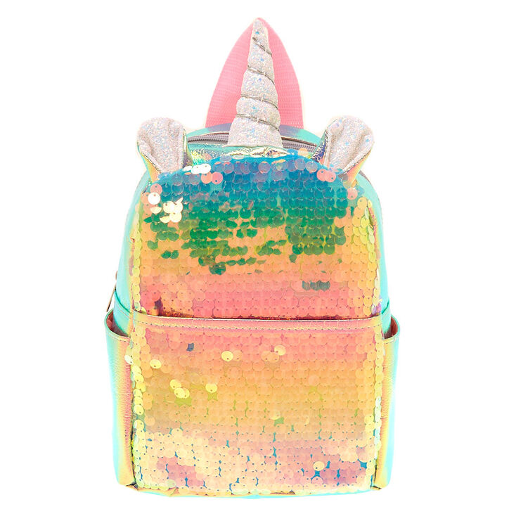 Holographic Sequin Unicorn Small Backpack - Pink,