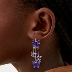 Purple Butterfly 3&quot; Drop Earrings ,