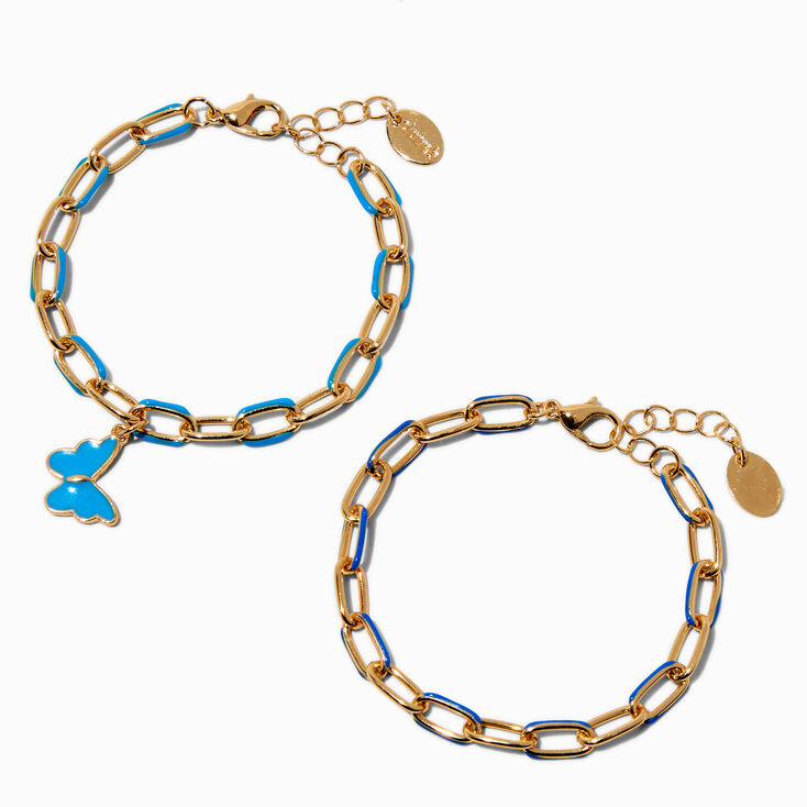 Blue Butterfly Colored Link Chain Bracelets - 2 Pack,