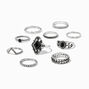 Silver &amp; Black Mixed Vintage Rings - 10 Pack,