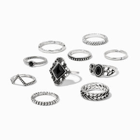 Silver &amp; Black Mixed Vintage Rings - 10 Pack,
