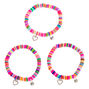 Rainbow Disc Heart Charm Stretch Friendship Bracelets - 3 Pack,