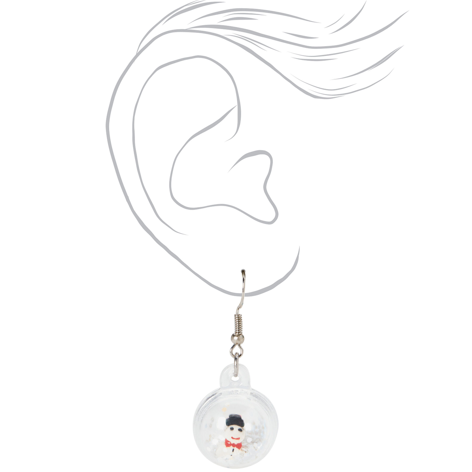 Christmas Silver 1'' Glitter Shaker Snowglobe Drop Earrings,