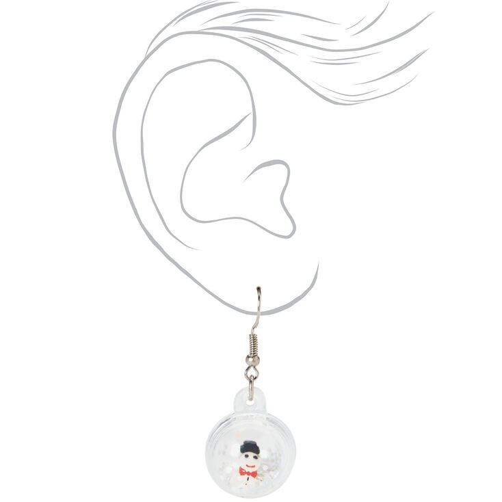 Christmas Silver 1&#39;&#39; Glitter Shaker Snowglobe Drop Earrings,