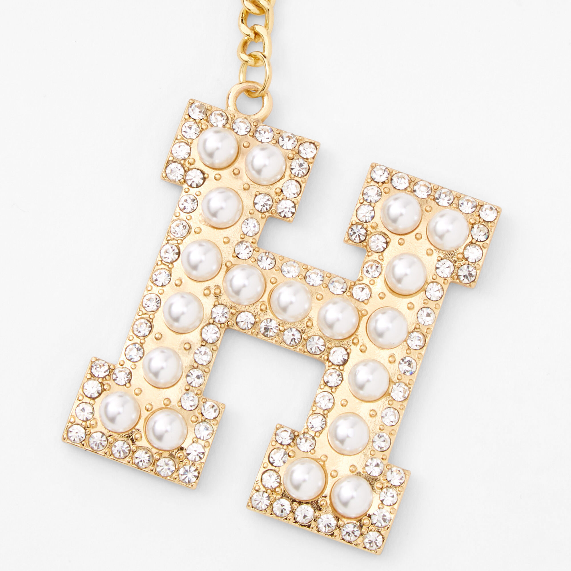 Gold Bling Initial Pom Pom Keyring - Black, H,
