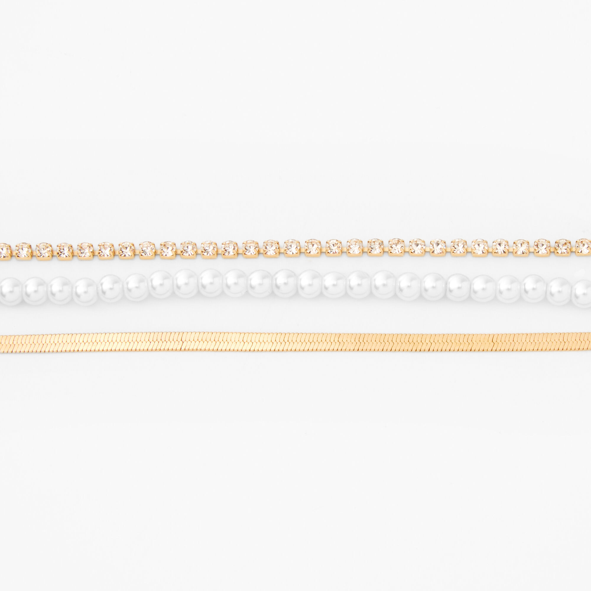 Gold Rhinestone & Pearl Bracelets (3 Pack),