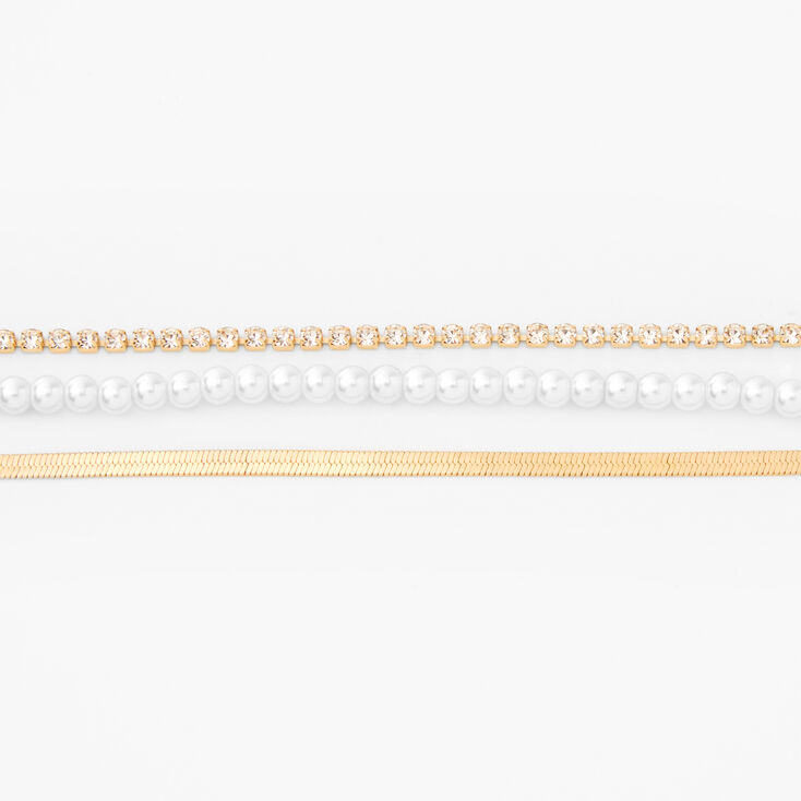 Gold Rhinestone &amp; Pearl Bracelets &#40;3 Pack&#41;,