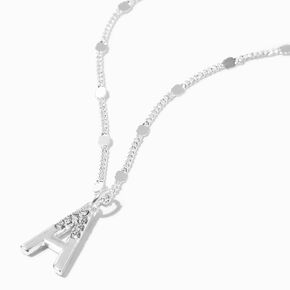 Silver Half Stone Initial Pendant Necklace - A,
