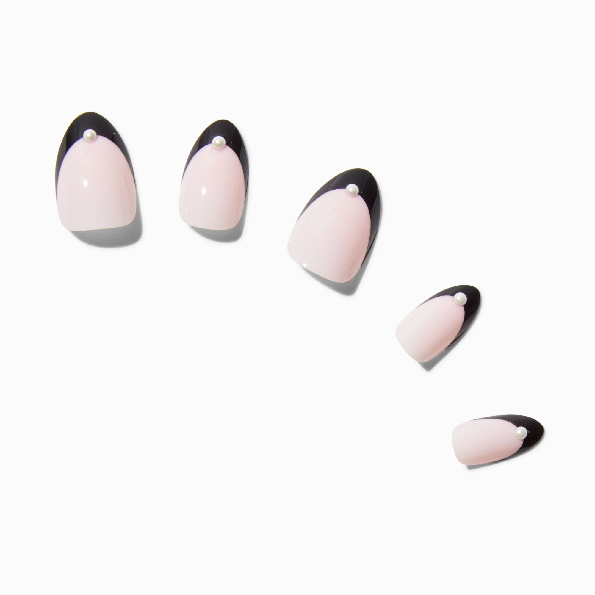 Black French Tip Short Almond Vegan Faux Nail Set - 24 Pack,