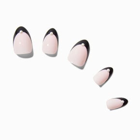 Black French Tip Short Almond Vegan Faux Nail Set - 24 Pack,