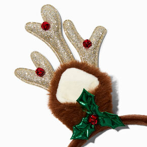 Gold Sparkle Furry Reindeer Antlers,