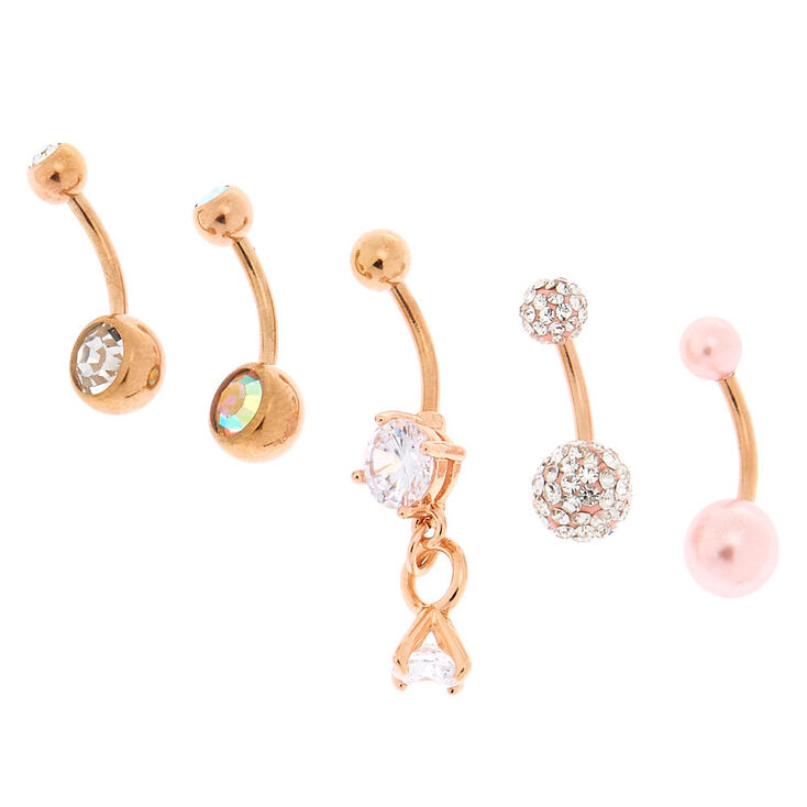 Lot de 5 anneaux de piercing nombril rose tendre 14&nbsp;g couleur dor&eacute; rose,