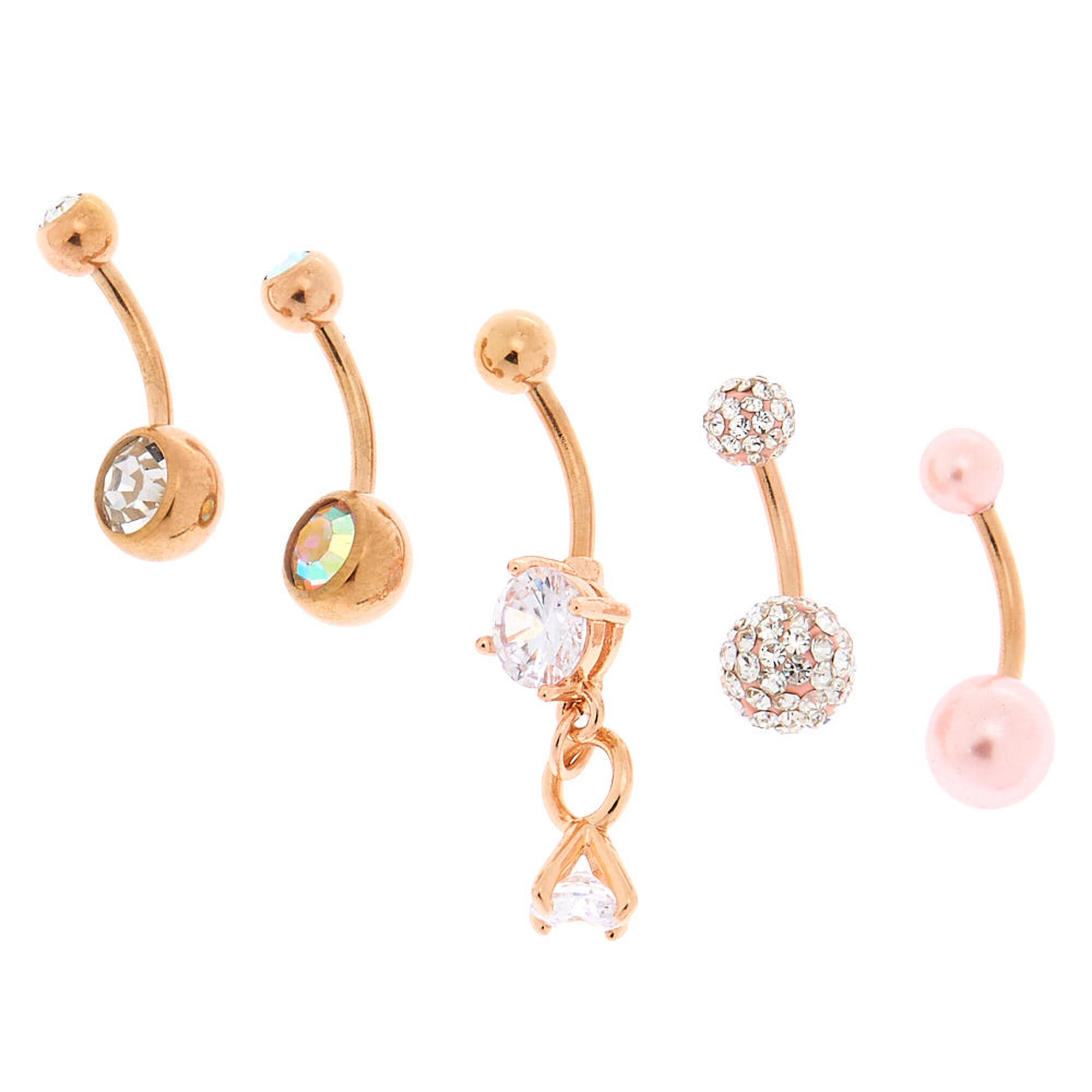 View Claires Rose 14G Blushing Belly Rings Pink 5 Pack Gold information