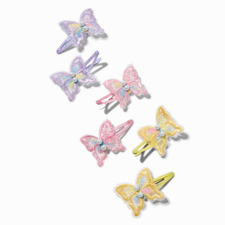 Claire's Club Butterfly Pearl Snap Hair Clips - 6 Pack