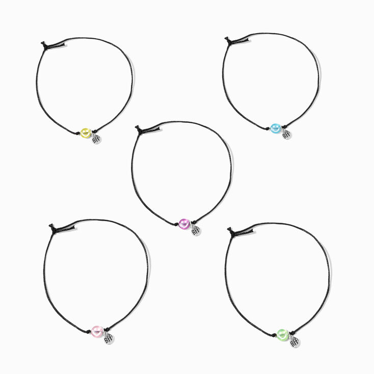 Happy Face Adjustable Friendship Bracelets - 5 Pack,