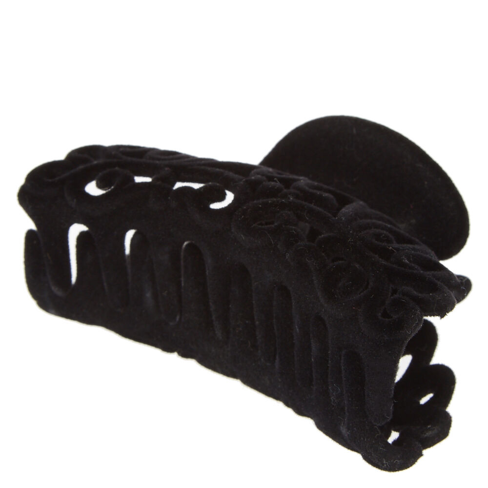 Pince à cheveux noire à motif en filigrane style vintage en imitation velours,