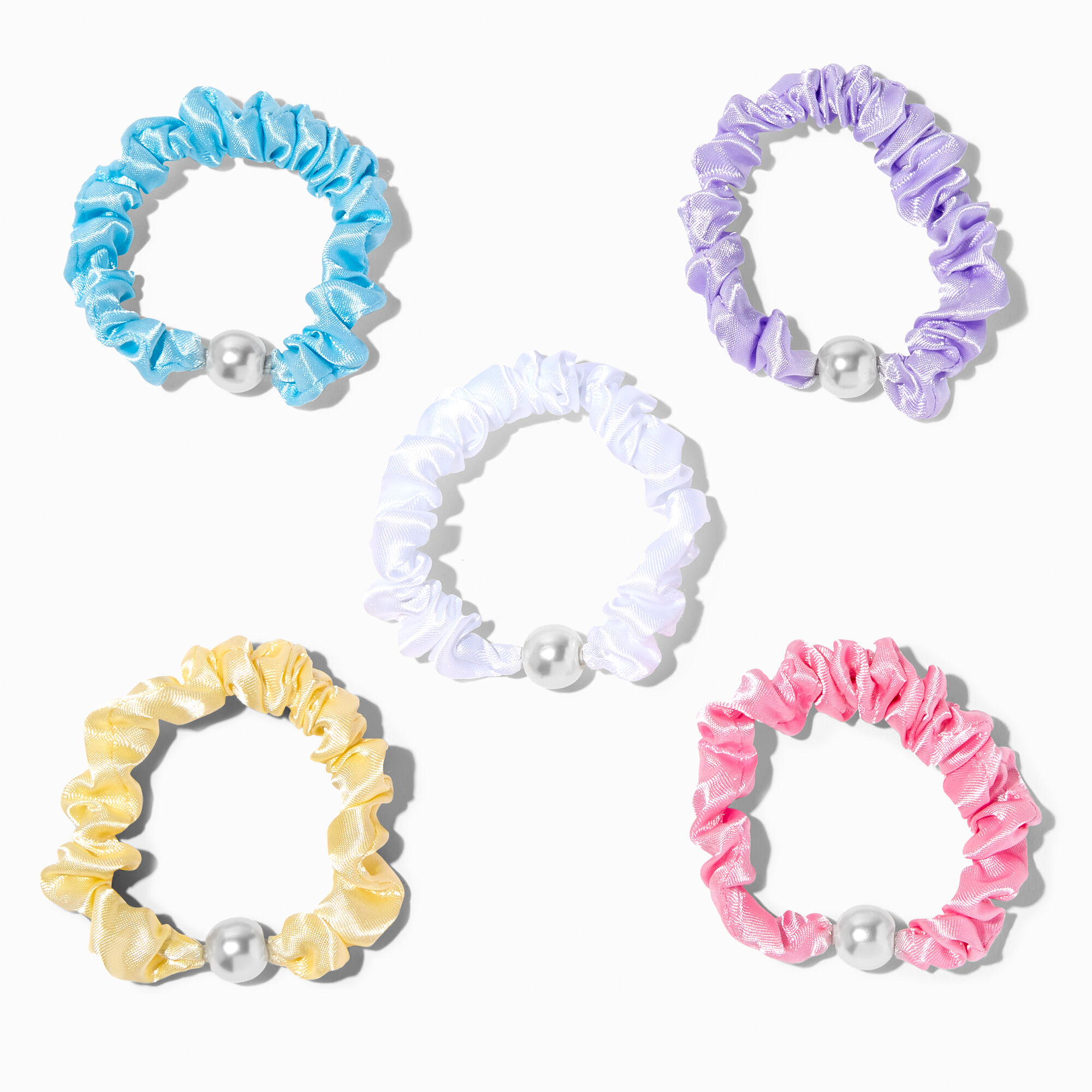 View Claires Club Small Pastel Silky Pearl Hair Scrunchies 5 Pack Bracelet information