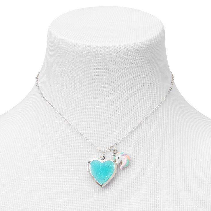 Claire's Club Mint Unicorn Glitter Locket Necklace | Claire's