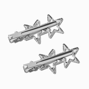 Silver-tone Stars Hair Clips - 2 Pack ,