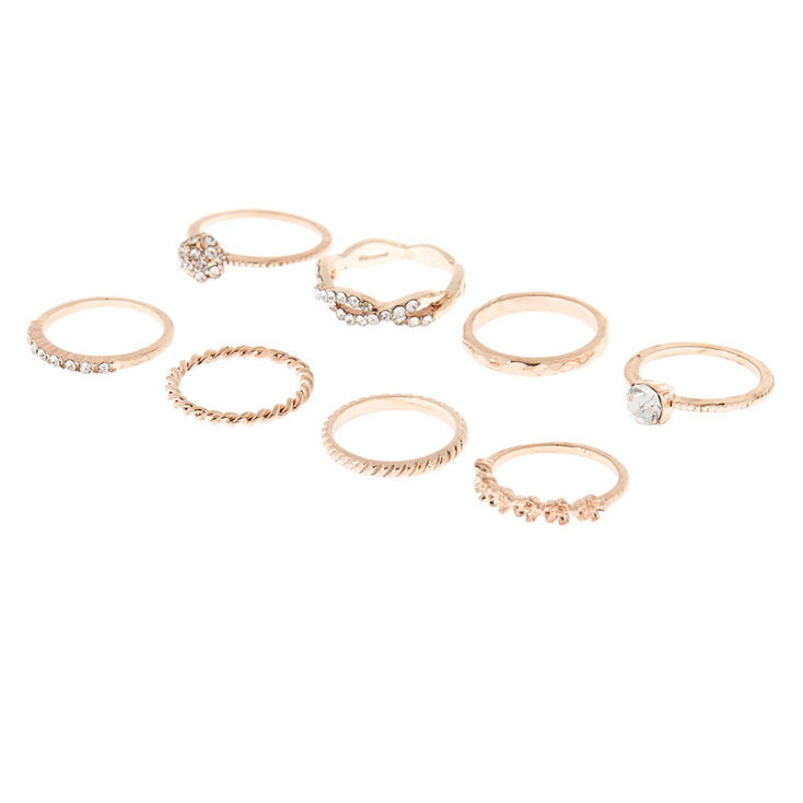 Rose Gold Glam Rings - 8 Pack,