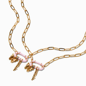 Best Friends Pink Link Charm Gold-tone Pendant Necklaces - 2 Pack,