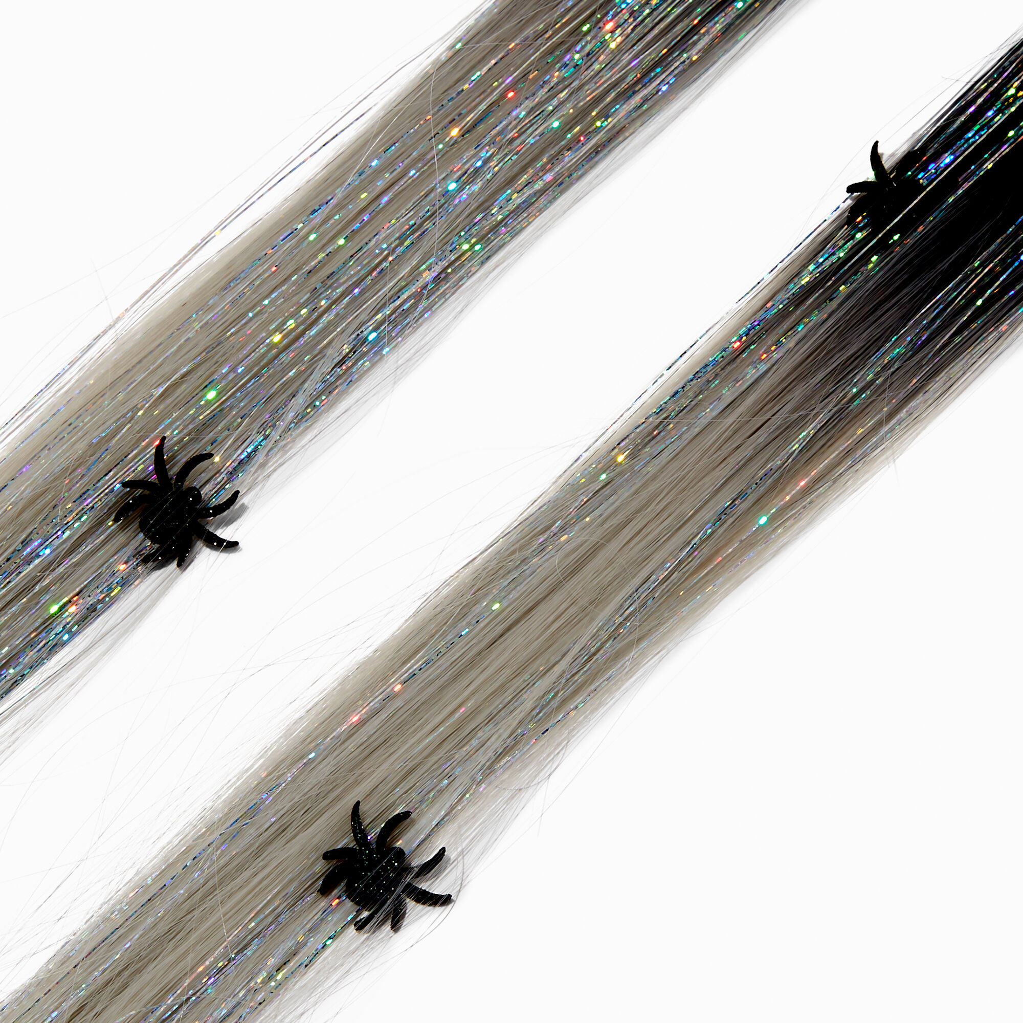 Mini Spiders & Tinsel Halloween Faux Hair Clip In Extensions - 2 Pack,