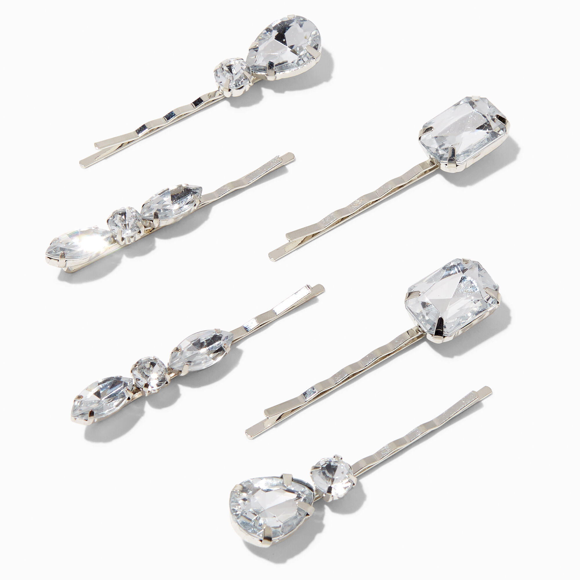 View Claires Glam Crystal Bobby Pins 6 Pack Silver information