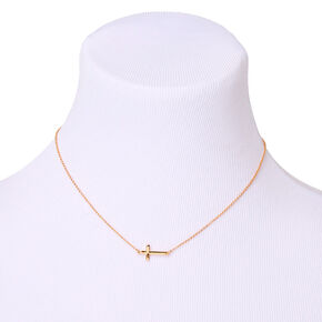 Gold-tone Sideways Cross Pendant Necklace,