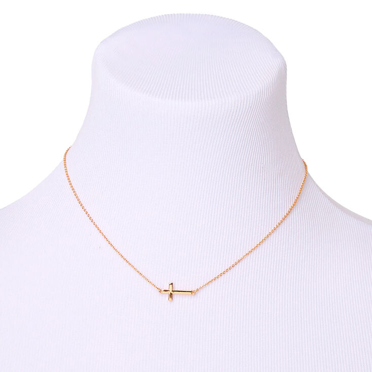 Gold-tone Sideways Cross Pendant Necklace,