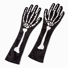Skeleton Bones Long Black Gloves,