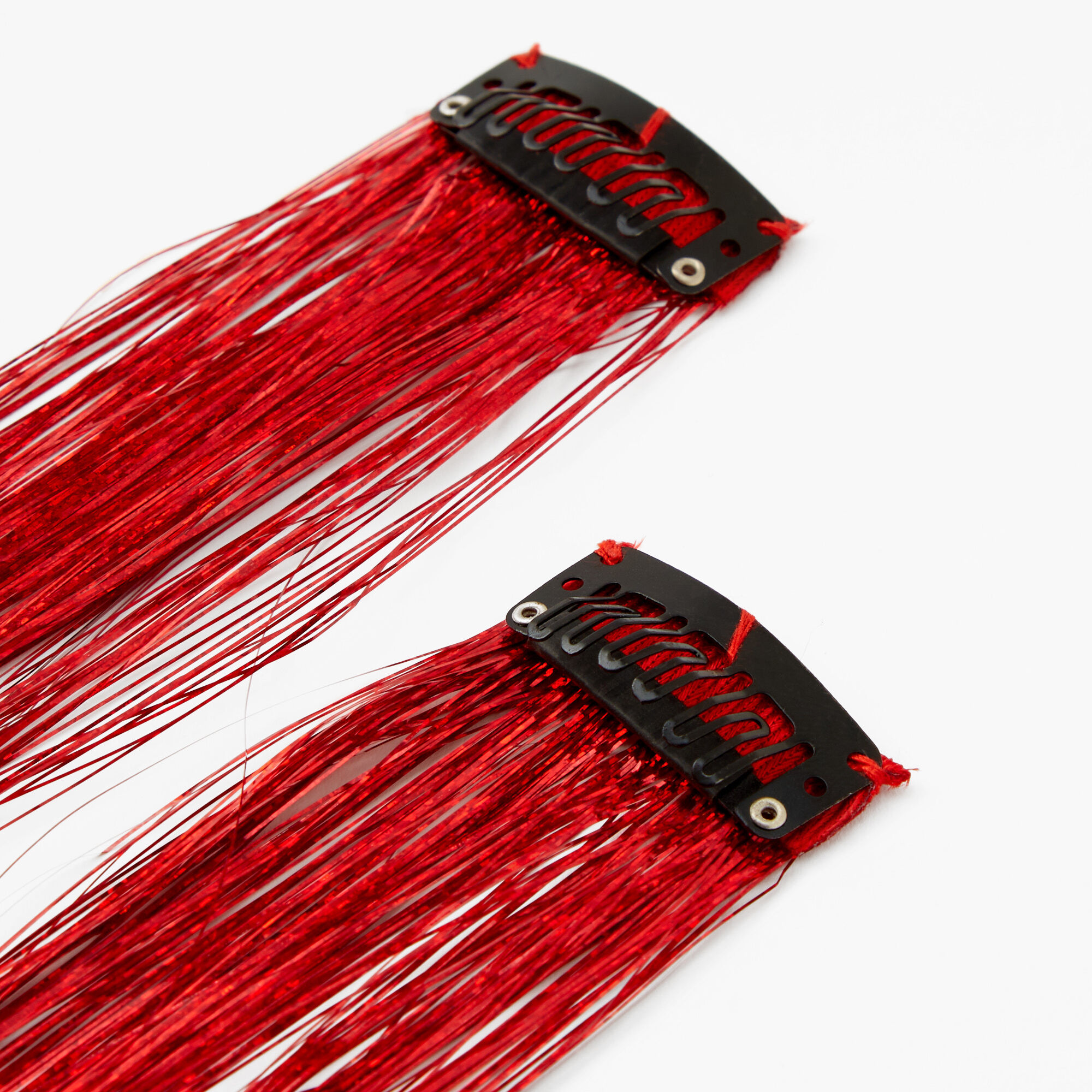 Tinsel Faux Hair Clip In Extensions - Red, 2 Pack,