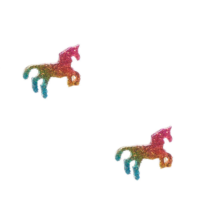 Glitter Rainbow Unicorn Stud Earrings Claire S Us