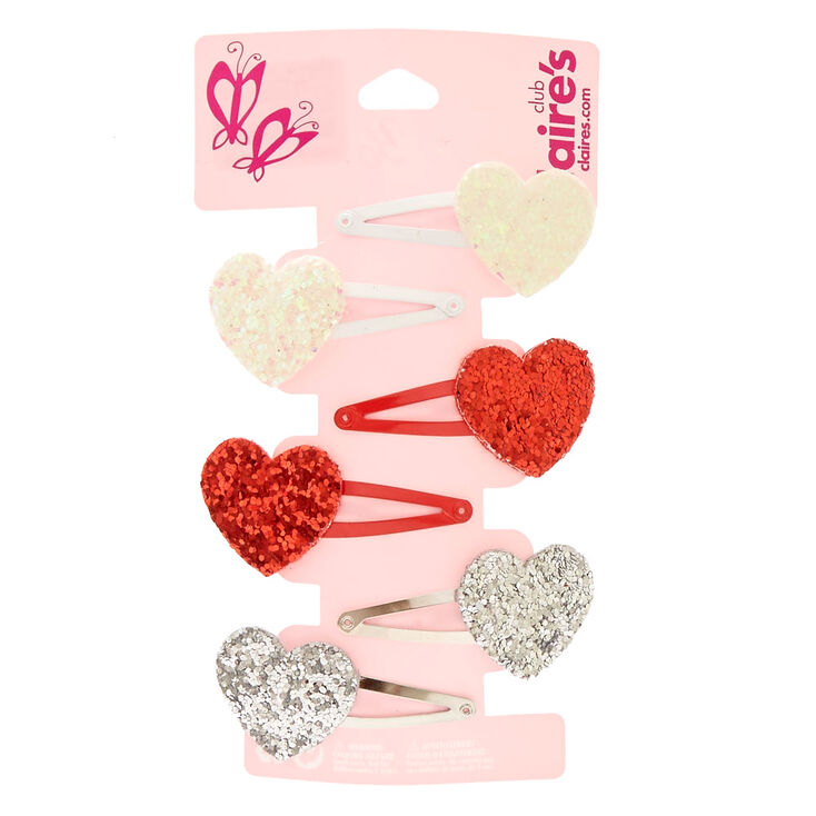 Kids 6 Pack Glitter Heart Hair Clips