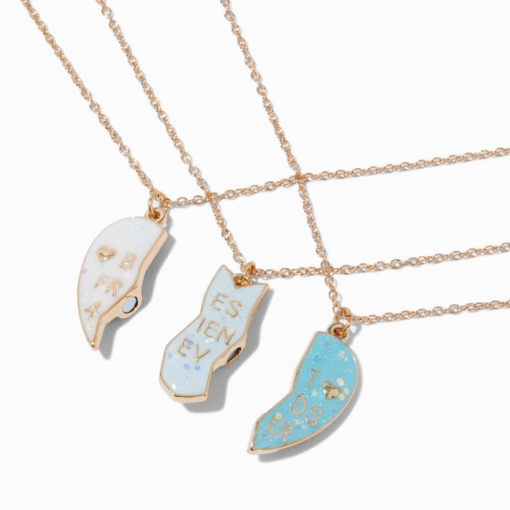 Best Friends White &amp; Blue Ombr&eacute; Heart Pendant Necklaces - 3 Pack,