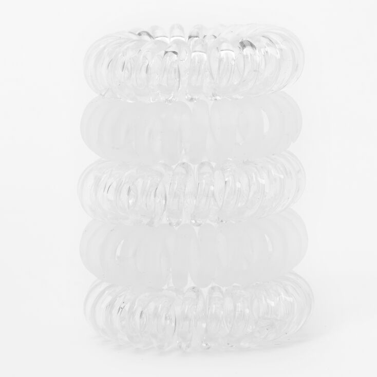 Matte Shiny Spiral Hair Bobbles - Clear, 5 Pack,