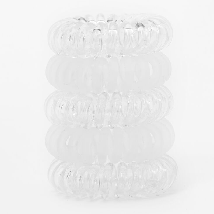 Matte Shiny Spiral Hair Ties - Clear, 5 Pack,