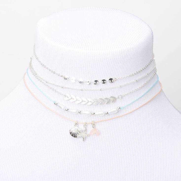 Silver Pastel Beachy Mixed Choker Necklaces - 5 Pack,