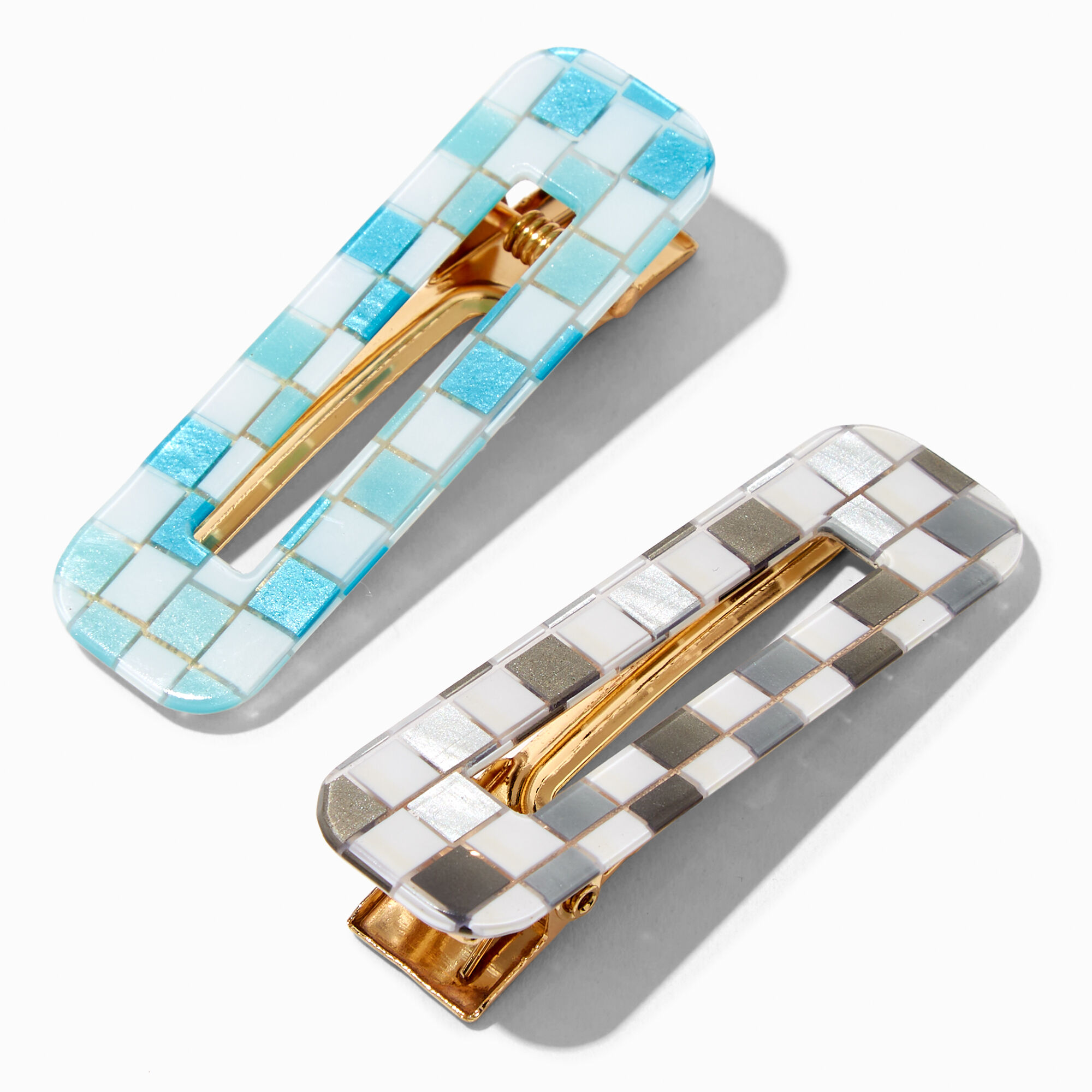 Black & Blue Checkered Bar Hair Clips - 2 Pack,