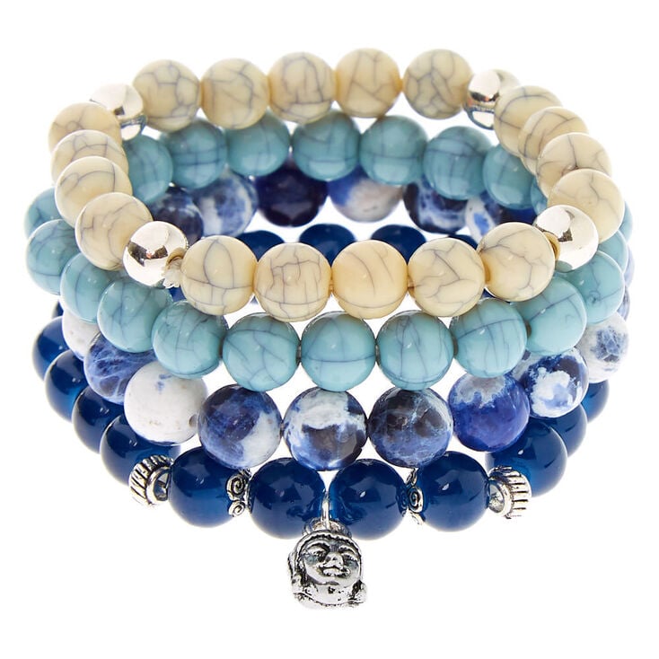 Bracelets &eacute;lastiques perl&eacute;s effet marbr&eacute; - Bleu, lot de 4,