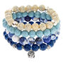 Bracelets &eacute;lastiques perl&eacute;s effet marbr&eacute; - Bleu, lot de 4,